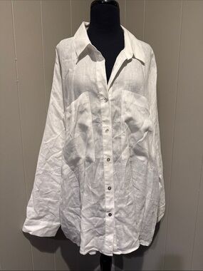 Magaschoni Women’s Crisp White Linen Button-Front Shirt